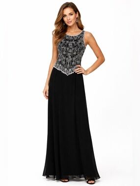 JKara Women’s Black Formal Dress With White Embellishment Mock Two Piece Size 6